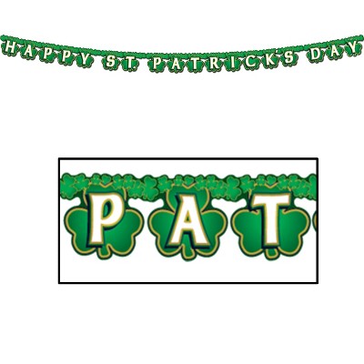 Beistle Shamrock Happy St Patrick's Day Streamer, 4.25" x 6' 9", (4/Pkg) Multicolored