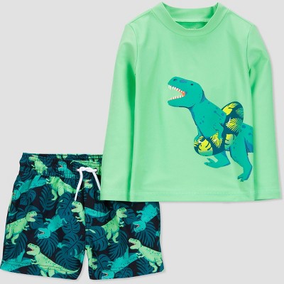 Carter's Just One You Toddler Boys' Long Sleeve Dinosaur Printed Rash Guard Set - Green