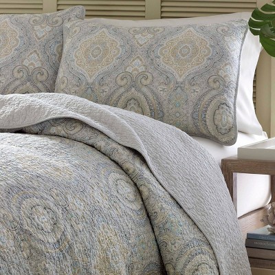 Elegant East Indies Inspired King Cotton Quilt Set in Sophisticated Gray