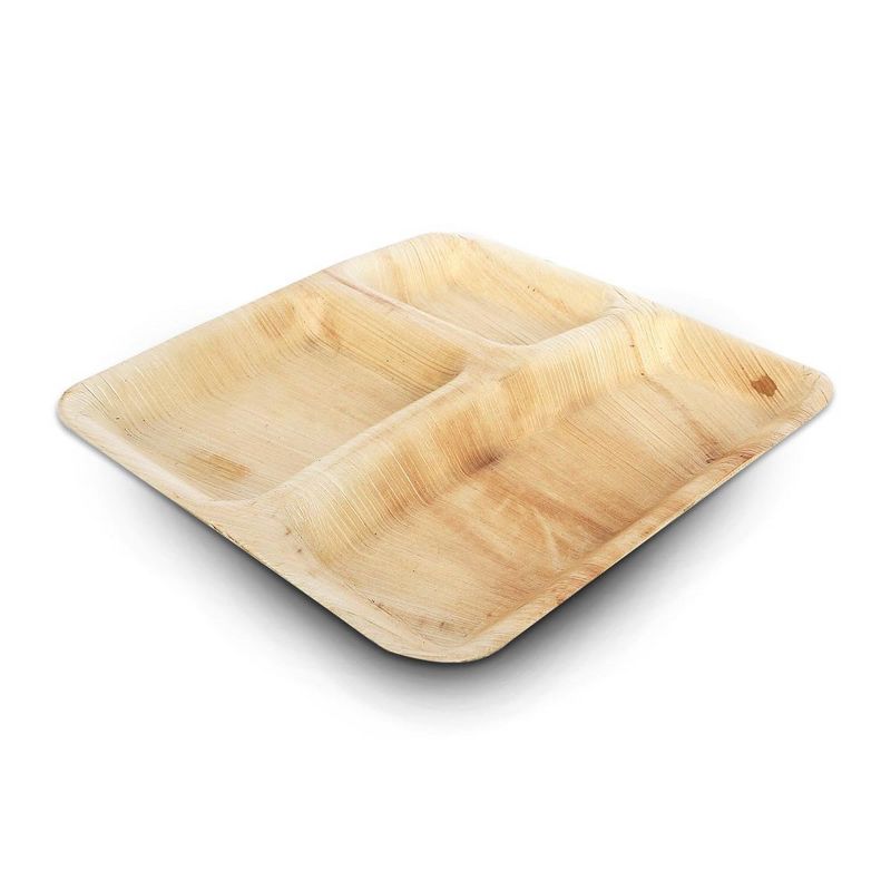 Smarty Had A Party 10" Square Palm Leaf 3-Partition Eco Friendly Disposable Dinner Plates (100 Plates), 2 of 10