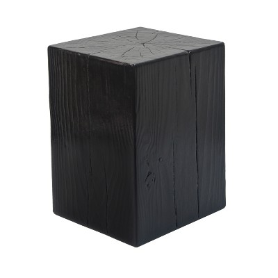 Vynxaria Square Column End Table, 18"H MGO Side Table w/Distressed Finish, Indoor Outdoor Use, Black