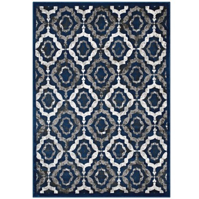 Modway Kalinda Rustic Vintage Moroccan Trellis 8x10 Area Rug - Ivory, Blue and Brown,  100% Soft Heat-Set Polypropylene ,  Tight Low Pile Weave