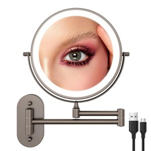 FASCINATE Rechargeable Wall Mounted Lighted Makeup Mirror 1X/10X and 3 Color Lights, 2-Sided Dimmable LED Lights, Extended Arm 360° Swivel - 1 of 4