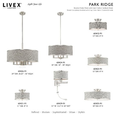 Park Ridge Brushed Nickel 7-Light Pendant with Gray Fabric Shade