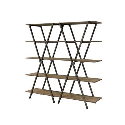 72" Kinloch 5 Layer Bookcase Rustic Oak/Brushed Gun Metal - miBasics