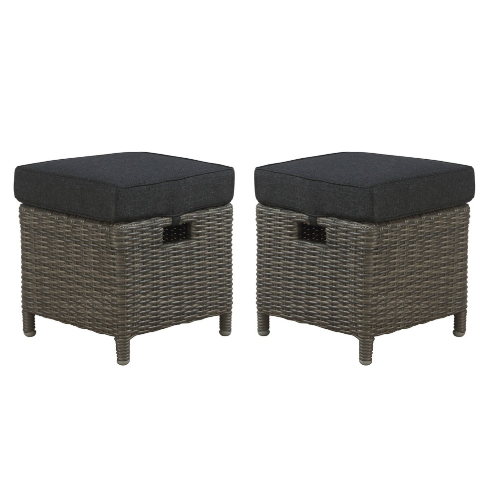 Photos - Garden Furniture Asti Wicker Outdoor 15" Square Ottomans with Cushions - Gray - Alaterre Fu