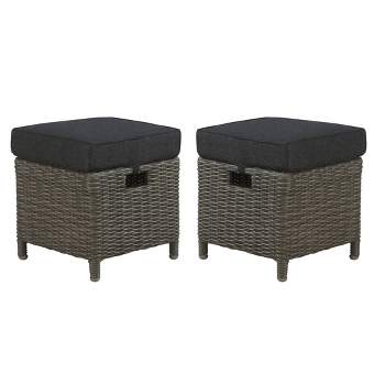 Asti Wicker Outdoor 15" Square Ottomans with Cushions - Gray - Alaterre Furniture
