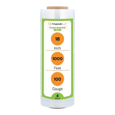 PSBM Cast Hand Stretch Wrap Plastic Shrink Film Clear 18" x 1000' 100 Gauge 4 Rolls