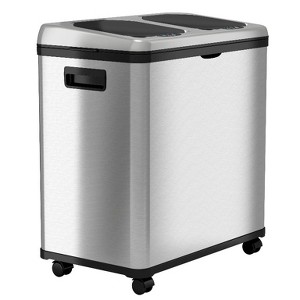 iTouchless Rolling Sensor Kitchen Trash Can and Recycle Bin with Wheels 16 Gallon Silver Stainless Steel - 1 of 4