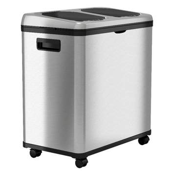 iTouchless Rolling Sensor Kitchen Trash Can and Recycle Bin with Wheels 16 Gallon Silver Stainless Steel