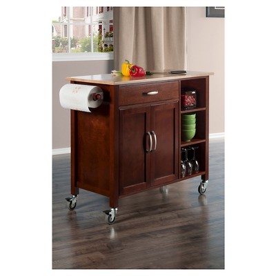 Mabel Walnut and Natural Wood Kitchen Cart with Storage