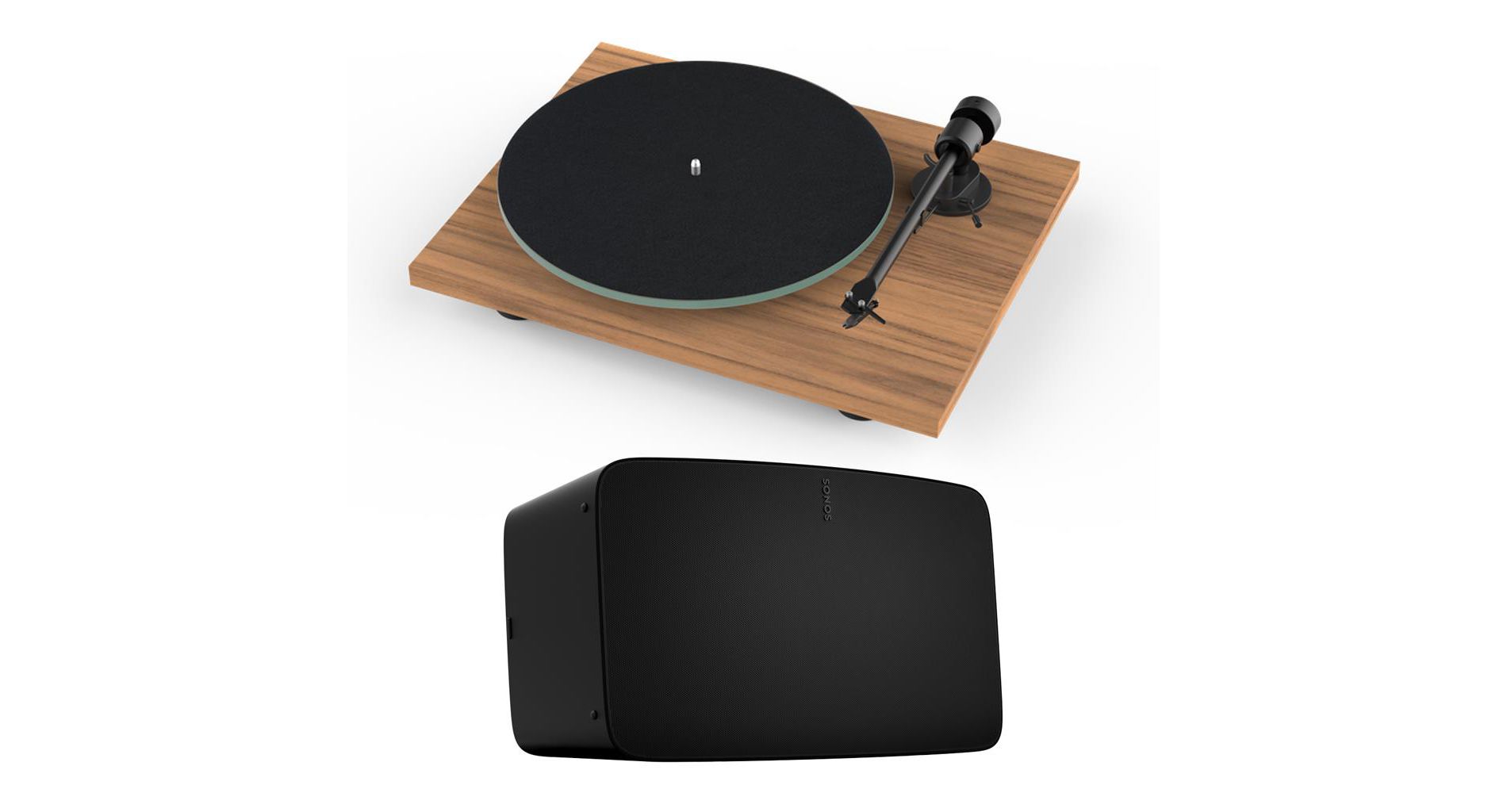 Sonos Five Wireless Speaker and T1 Evo Phono Turntable (Black/Walnut)