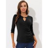 INSPIRE CHIC Women's Keyhole Neck Faux Wrap 3/4 Sleeve Ruched Cotton Blouse Top Shirts - 2 of 4