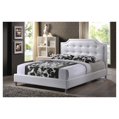 King White Faux Leather Upholstered Bed with Tufted Headboard