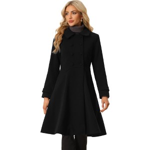 Allegra K Women's Winter Vintage Collared A-Line Double Breasted Long Swing Overcoat - 1 of 4