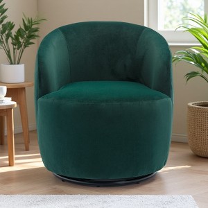25.6" Velvet Swivel Barrel Armchair with Ergonomic Backrest - 1 of 4
