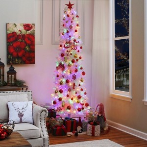 Pre-Lit Pencil Christmas Tree with 250 LED Lights, Slim Artificial Hinged Tree with 8 Modes and 571 Tips, Space-Saving Design - 1 of 4