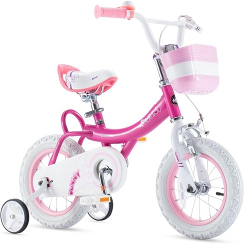 Royalbaby Princess Girl Children s Bicycle Outdoor Ride on Bike With Training Wheels Adjustable Seat And Basket 12 Inch Bunny fuchia Target