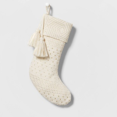Woven Christmas Stocking with Metallic Stitching Ivory - Wondershop™