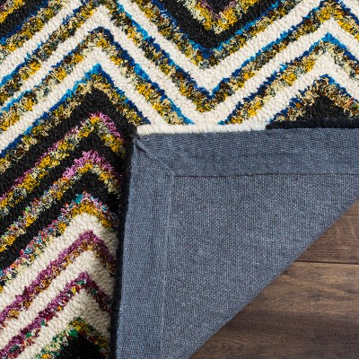 Ivory and Black Hand-Tufted Wool Chevron Area Rug