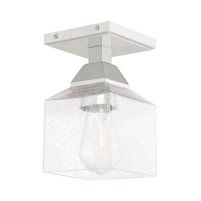 Elegant Seeded Glass 1-Light LED Flush Mount in Polished Chrome