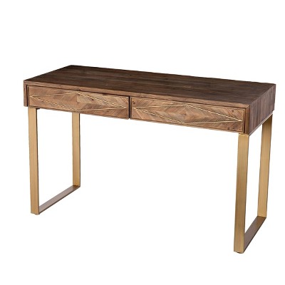 Glacerad Reclaimed Wood Desk with Storage Natural/Brass - Aiden Lane