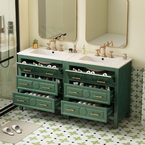 Grungis Bathroom Vanity with Ceramic Sink Combo,Freestanding Single Vanity Set with 3 Drawers,Bathroom Storage Cabinet with Wood Frame - 1 of 4