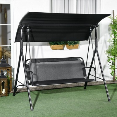 PAGED Swing Chair Outdoor, 3-Person Porch Swing Bench with Stand & Adjustable Canopy, Armrests, Steel Frame for Outdoor, Garden