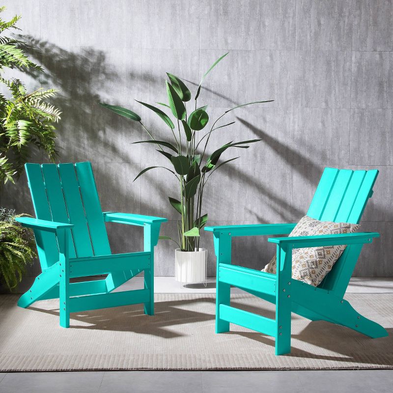 Encino 2pk Resin Contemporary Adirondack Chairs - Teal - Christopher Knight Home, 3 of 10