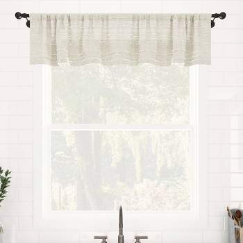 14"x52" Textured Slub Striped Anti-Dust Linen Blend Sheer Cafe Window Valance - Clean Window