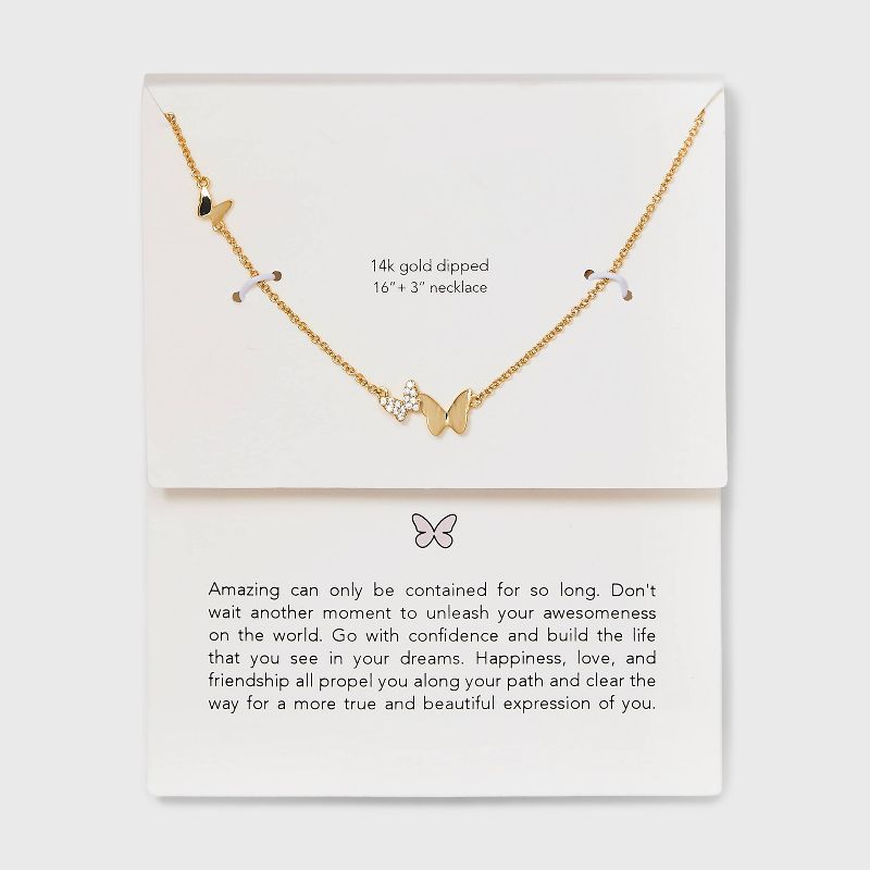 14k Gold Dipped Cubic Zirconia Triple Butterfly Station Necklace - Gold, 1 of 5