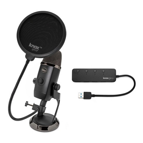 Blue Microphones Yeti USB Microphone (Blackout) Bundle with Studio Pop  Filter and 4-Port USB 3.0 Hub Bundle- Blue Yeti Mic is Ideal for Recording