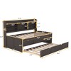 Twin/Full Size Wooden Captain Bed with Built-in Bookshelves,Three Storage Drawers and Trundle - ModernLuxe - 3 of 4