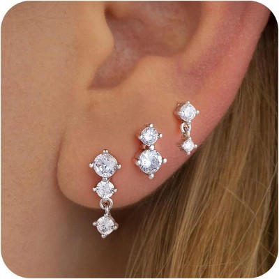 3-Pair Round CZ Stud Earrings Set - Gold Plated Hypoallergenic, Dainty Everyday Jewelry for Multiple Piercings