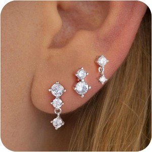 3-Pair Round CZ Stud Earrings Set - Gold Plated Hypoallergenic, Dainty Everyday Jewelry for Multiple Piercings - 1 of 4