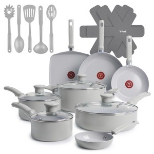 T-fal 20pc Ceramic Nonstick Cookware Set, Refresh Ceramic, Moon Grey - 1 of 4