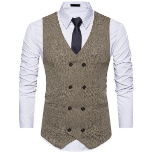 Lars Amadeus Men's Double Breasted Slim Fit Prom Sleeveless Waistcoat Suit Vest - 1 of 4