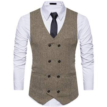 Lars Amadeus Men's Double Breasted Slim Fit Prom Sleeveless Waistcoat Suit Vest