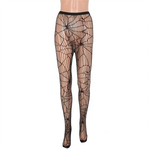 Clotth Womens Spooky Halloween Novelty Tights - Fishnet Goth Pantyhose, Spider Web High Waist Thigh Pantyhose, Halloween Costume - One Size Fits Most - 1 of 4