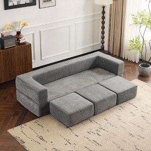 PAGED Convertible Sectional Sofa with 3 Footrests,High Rebound Foam Couch,Modern 3-Seater Chenille Floor Couch for Living Room - 1 of 4
