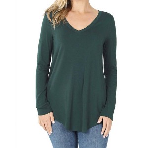 Women's V-Neck Dolphin Hem Top - ZENANA - 1 of 2