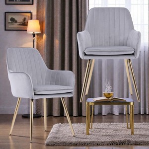 Mshliw Set of 2 Velvet Mid-Back Dining Chairs with Gold-Finished Metal Legs, Removable Cushion, Ergonomic Upholstery, Set of 2 for Dining - 1 of 4