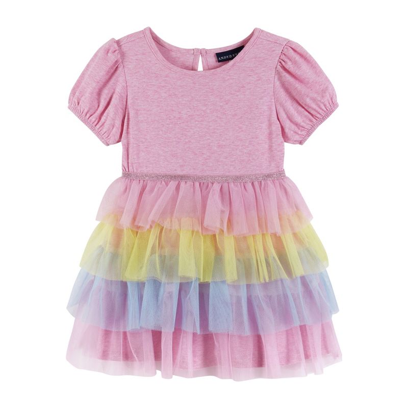 Andy & Evan  Toddler Pink Puff Sleeve Dress w/Multi Mesh Tiers, 1 of 6