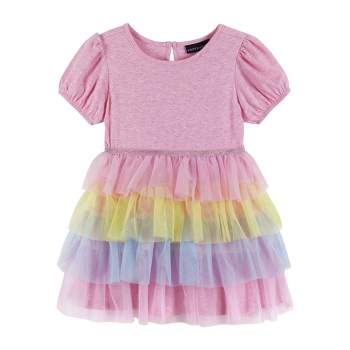 Andy & Evan  Toddler Pink Puff Sleeve Dress w/Multi Mesh Tiers