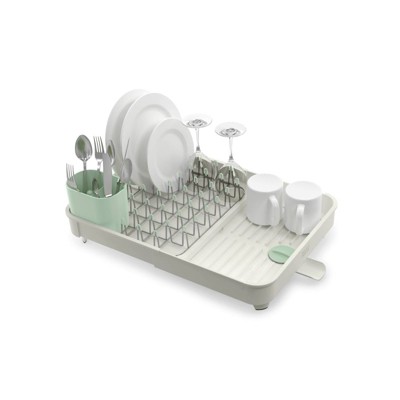 Beige Steel Foldable Dish Rack with Utensil Cup