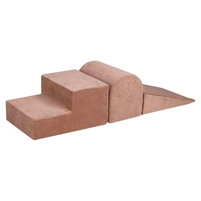 MeowBaby 3 Elements Soft Foam Blocks Playset with Velvet Cover, Lightweight & Durable Indoor Climbing Playground for Babies & Toddlers, Beige