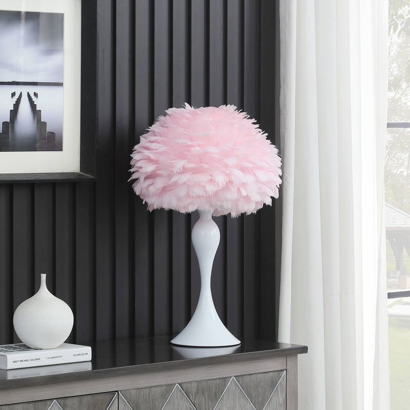 18.25&#34; Soft Pink Feather Aquina Crisp Contour Glam Table Lamp White - Ore International, 3 of 5