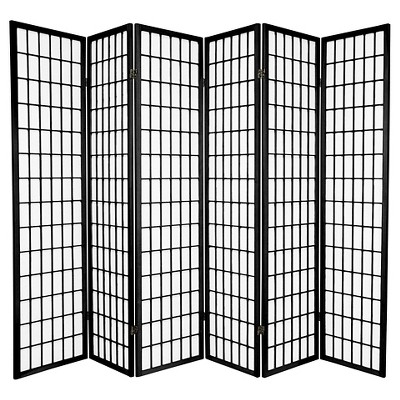 6 ft. Tall Window Pane Shoji Screen - Black (6 Panels)