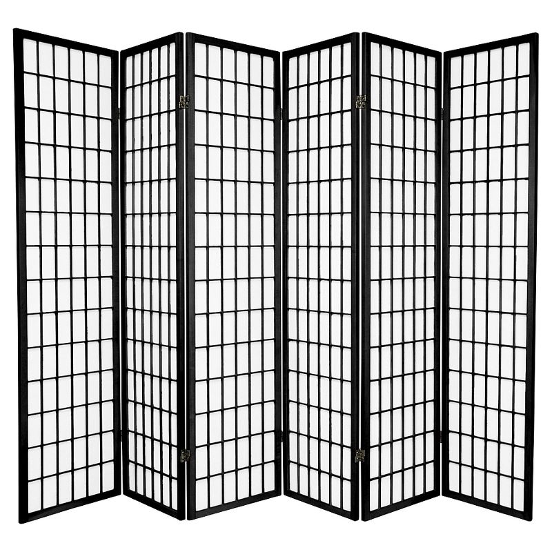 6 ft. Tall Window Pane Shoji Screen - Black (6 Panels), 1 of 6