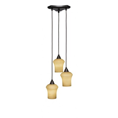 Toltec Lighting Europa 3 - Light Pendant in  Dark Granite with 5.5" Zilo Cayenne Linen  Shade